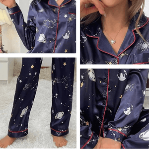 Blauwe satijnen pyjama