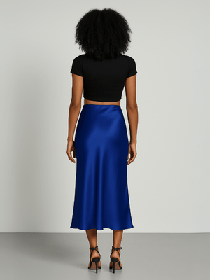 Blauwe satijnen rok