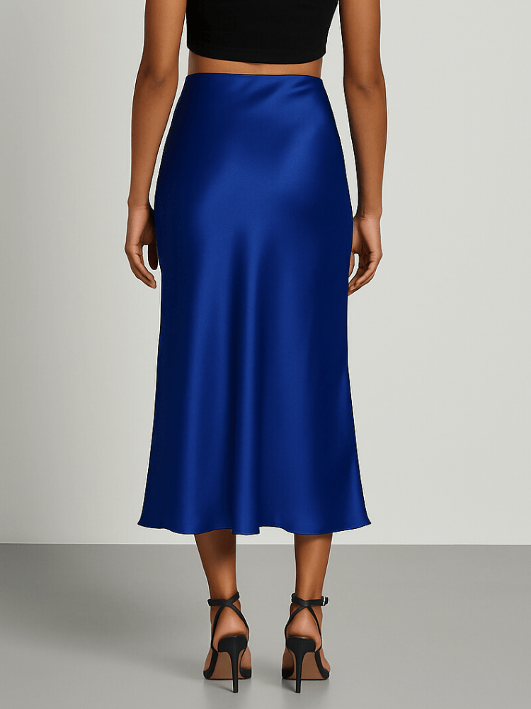 Blauwe satijnen rok