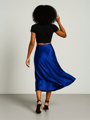 Blauwe satijnen rok