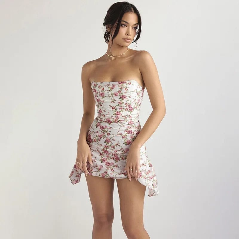 Bloemen jurkje dames satijne Roze / S