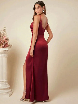 Bordeaux rode jurk satijn