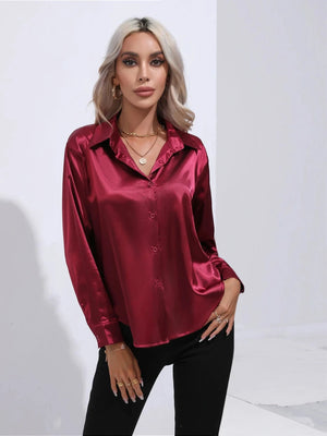 Bordeaux rode satijnen blouse