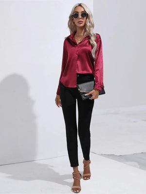 Bordeaux rode satijnen blouse