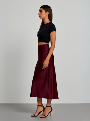 Bordeaux rode satijnen rok