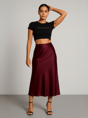 Bordeaux rode satijnen rok