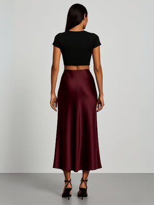 Bordeaux rode satijnen rok