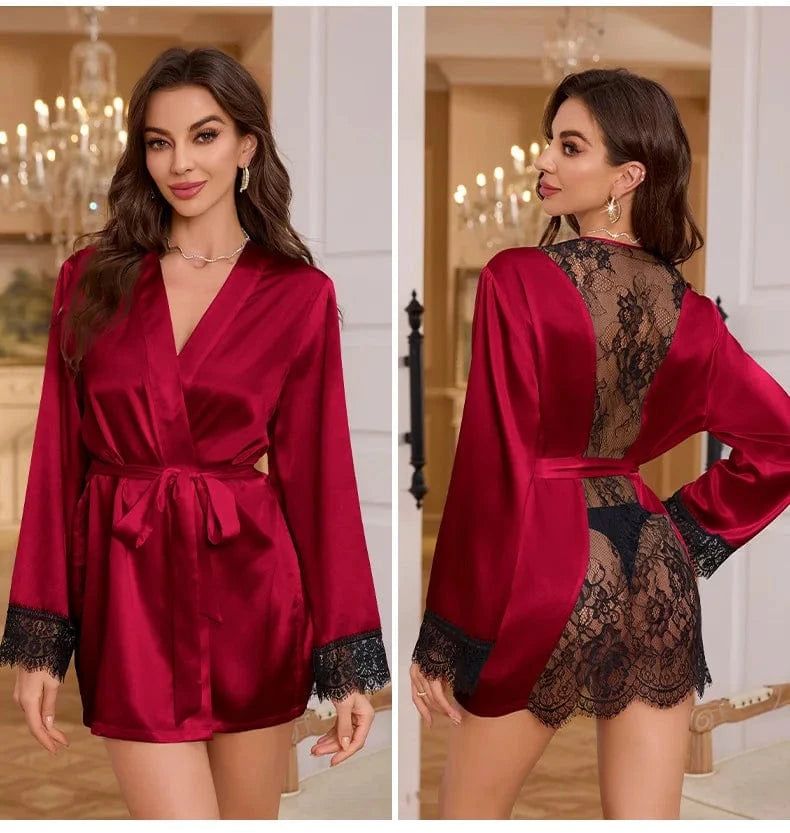 Bordeaux satijn kimono Bordeauxrood kimono / S