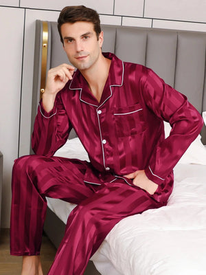 Bordeaux satijnen herenpyjama Bordeauxrood / M
