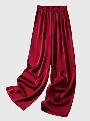 Bordeauxrode satijnen broek