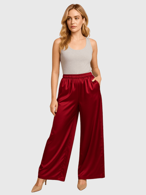 Bordeauxrode satijnen broek