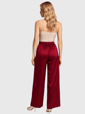 Bordeauxrode satijnen broek
