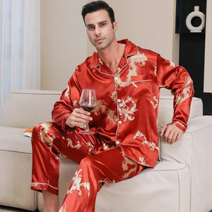 Chinese satijnen pyjama voor mannen Rood / M