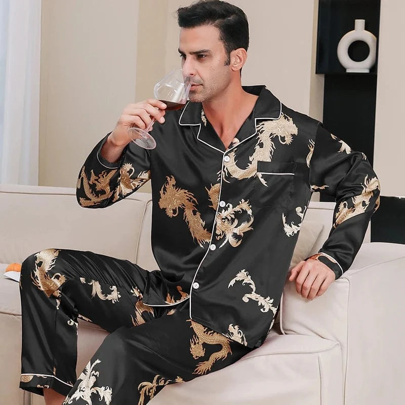 Chinese satijnen pyjama voor mannen Zwart / M
