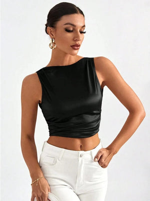 Crop top satijn Zwart / S