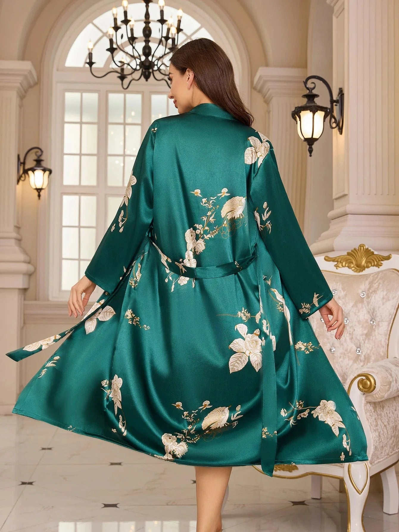 Donker groene kimono satijn
