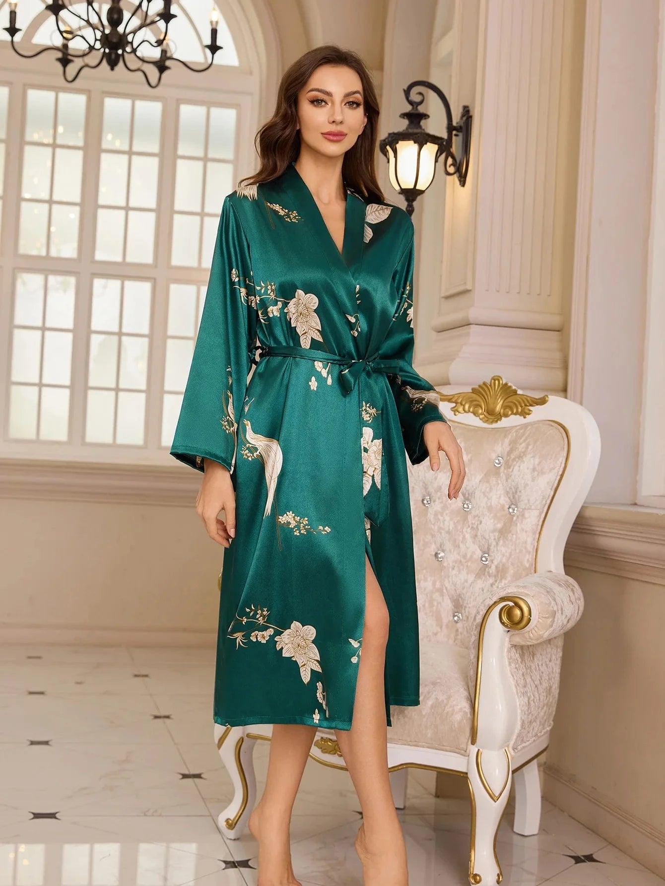 Donker groene kimono satijn