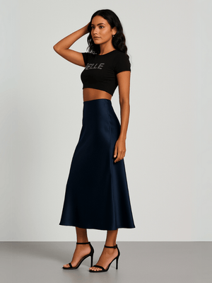 Donkerblauwe satijnen rok