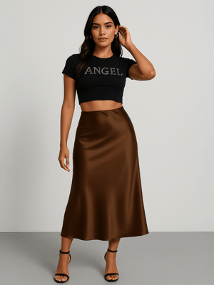 Donkerbruine satijnen rok