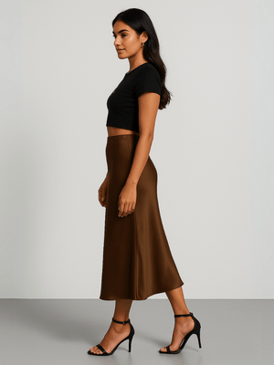 Donkerbruine satijnen rok