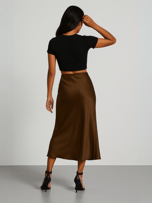 Donkerbruine satijnen rok