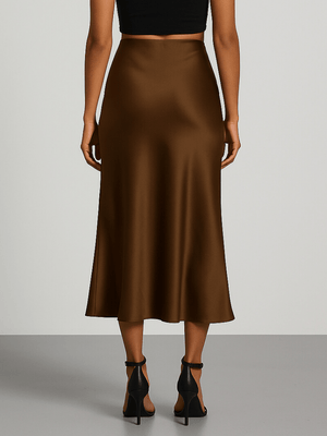 Donkerbruine satijnen rok