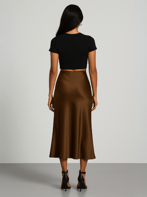 Donkerbruine satijnen rok