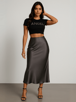 Donkergrijze satijnen rok