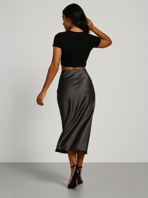 Donkergrijze satijnen rok