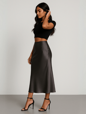 Donkergrijze satijnen rok