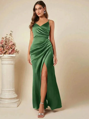 Donkergroen satijnen jurkje L / Dark Green