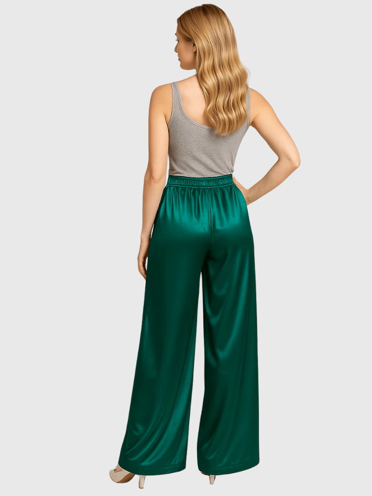 Donkergroene satijnen broek