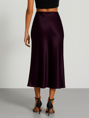 Donkerpaarse satijnen rok
