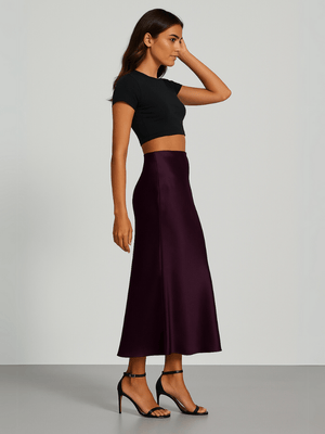 Donkerpaarse satijnen rok