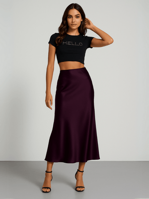 Donkerpaarse satijnen rok