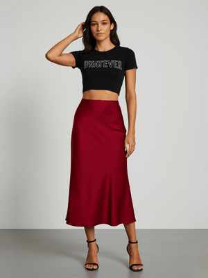 Donkerrode satijnen rok