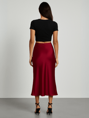 Donkerrode satijnen rok