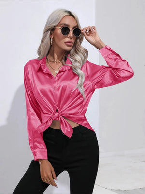 Fuchsia blouse satijn