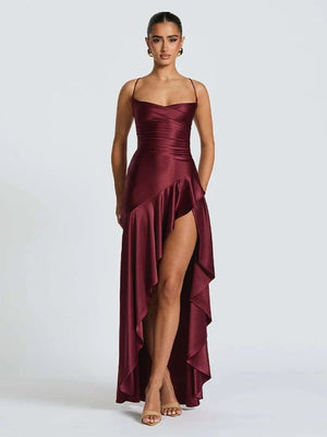 Gedrapeerde satijnen jurk Bordeauxrrod / S