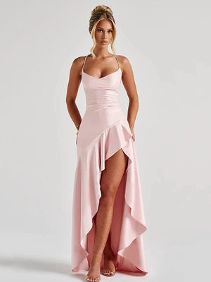 Gedrapeerde satijnen jurk Roze / S