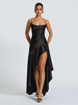Gedrapeerde satijnen jurk Zwart / S