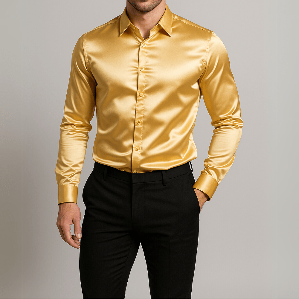 Goud satijnen heren overhemd