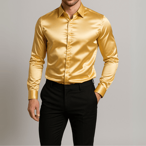 Goud satijnen heren overhemd