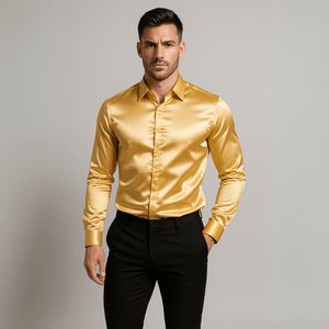 Goud satijnen heren overhemd