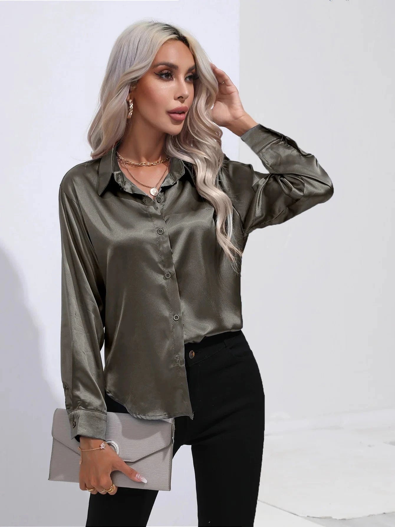 Grijze satijnen blouse Grijs / S
