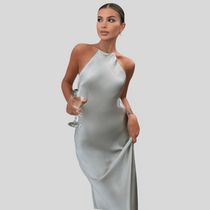 Grijze satijnen jurk Grijs / XS