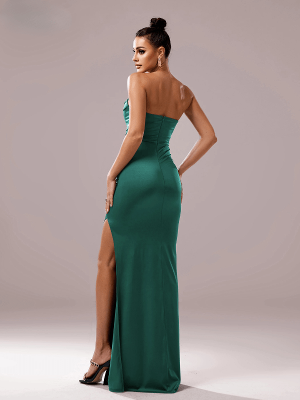 Groen satijnen gala jurk