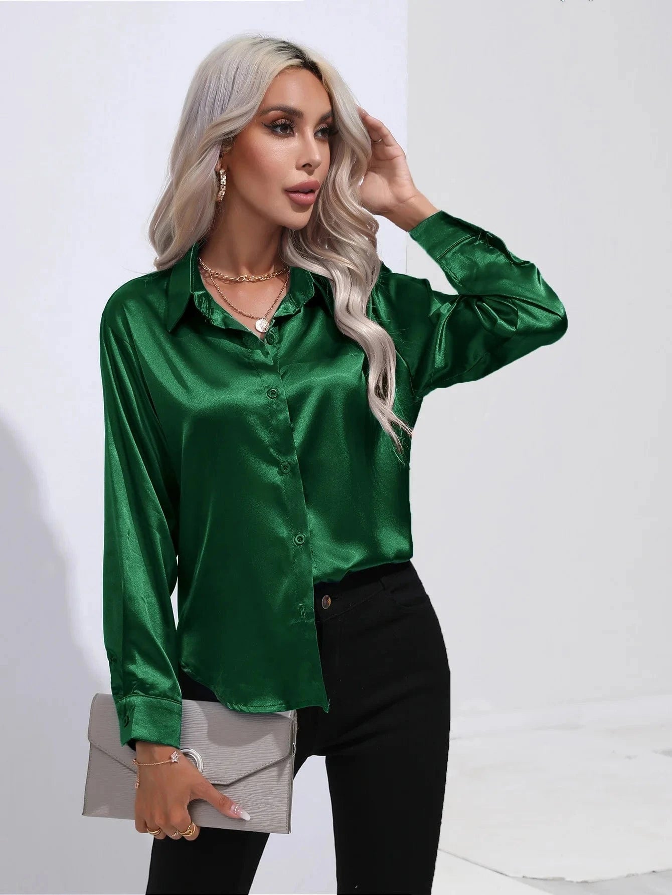 Groene satijnen blouse