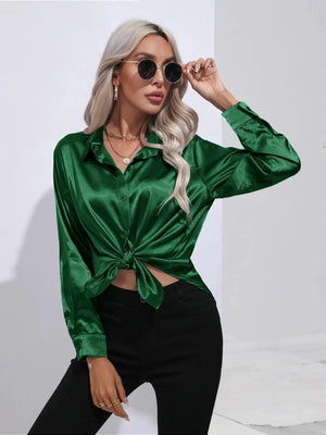 Groene satijnen blouse