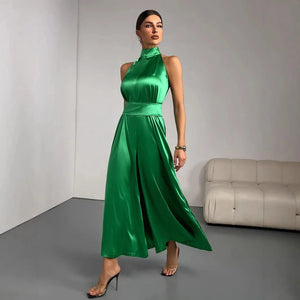 Groene satijnen jumpsuit